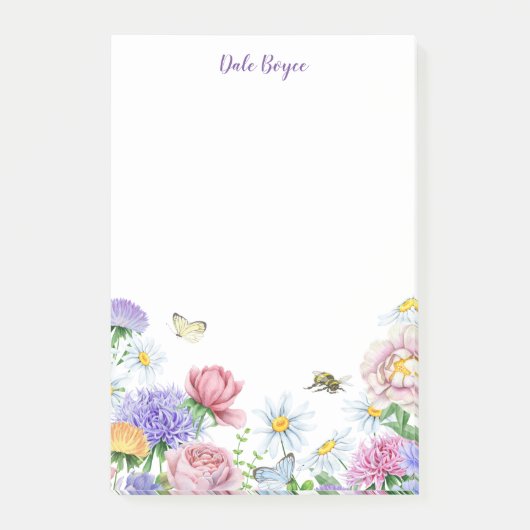 Kleurrijke Waterverf bloemen en Butterflies Garden Post-it® Notes (Voorkant)
