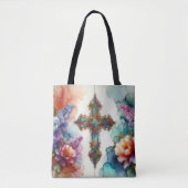 Kleurrijke Waterverf bloemen en cross Christelijk Tote Bag (Voorkant)