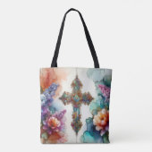 Kleurrijke Waterverf bloemen en cross Christelijk Tote Bag (Achterkant)