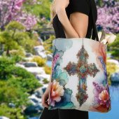 Kleurrijke Waterverf bloemen en cross Christelijk Tote Bag