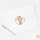 Kleurrijke Waterverf bloemen en Giraffe Ronde Sticker (Envelop)