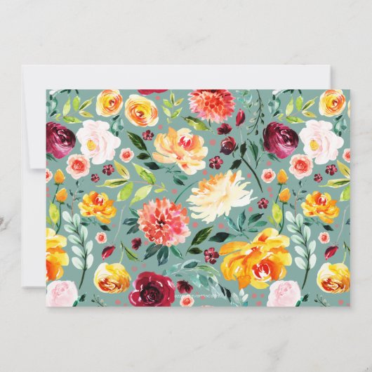 Kleurrijke waterverf bloemen en kalligrafie kaart (Achterkant)