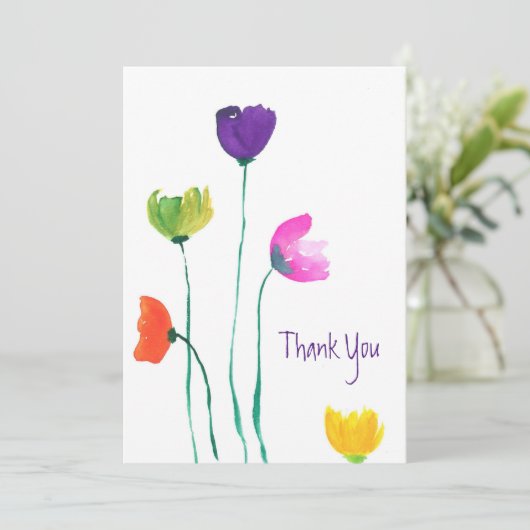 Kleurrijke Waterverf bloemen flat bedankt kaart (Staand voorkant)