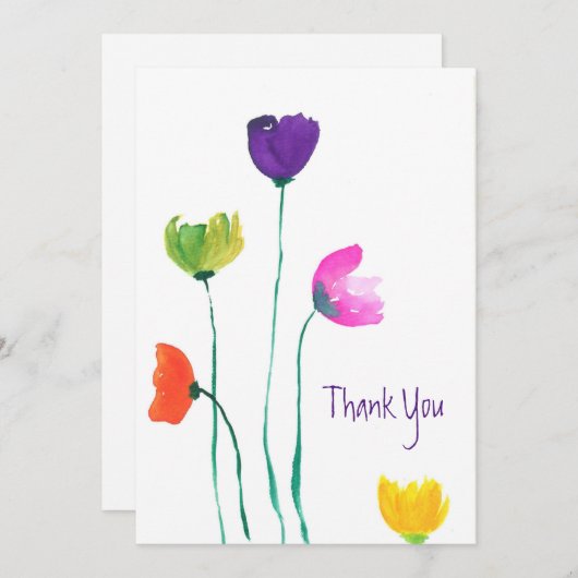 Kleurrijke Waterverf bloemen flat bedankt kaart (Voorkant / Achterkant)