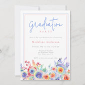 Kleurrijke Waterverf Bloemen Foto Graduation Party Kaart (Voorkant)