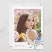 Kleurrijke Waterverf Bloemen Foto Graduation Party Kaart (Achterkant)