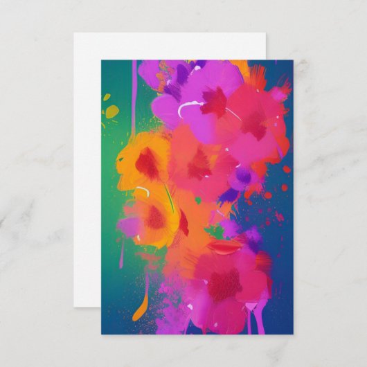 Kleurrijke waterverf bloemen fuchsia oranje green bedankkaart (Voorkant / Achterkant)