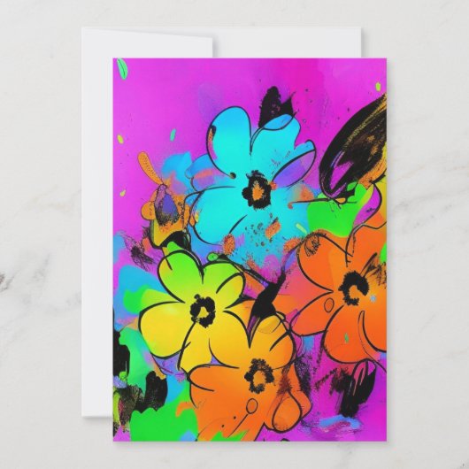 Kleurrijke waterverf bloemen fuchsia oranje kat bedankkaart (Voorkant)