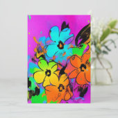 Kleurrijke waterverf bloemen fuchsia oranje kat bedankkaart (Staand voorkant)