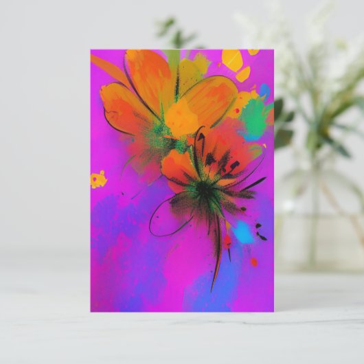 Kleurrijke waterverf bloemen fuchsia oranje violet bedankkaart (Staand voorkant)