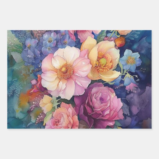 Kleurrijke Waterverf Bloemen Geschenkverpakking Pa Inpakpapier Vel (Voorkant 3)