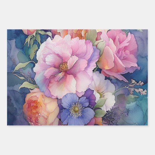 Kleurrijke Waterverf Bloemen Geschenkverpakking Pa Inpakpapier Vel (Voorkant 2)