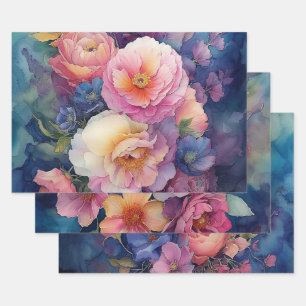 Kleurrijke Waterverf Bloemen Geschenkverpakking Pa Inpakpapier Vel