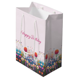 Kleurrijke Waterverf Bloemen Gift Bag Medium Cadeauzakje