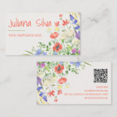 Kleurrijke Waterverf Bloemen met QR Visitekaartje (Voorkant / Achterkant)