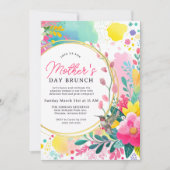 Kleurrijke Waterverf Bloemen Moederdag Brunch Kaart (Voorkant)