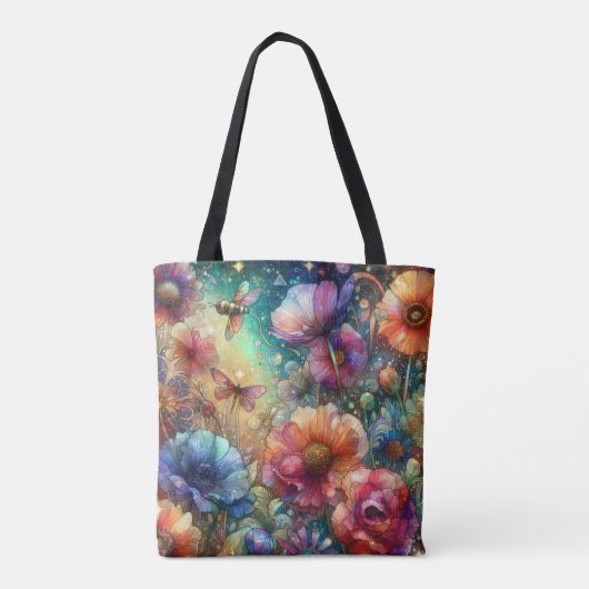 Kleurrijke  Waterverf Bloemen Monogram Tote Bag (Achterkant)