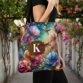 Kleurrijke  Waterverf Bloemen Monogram Tote Bag