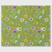 Kleurrijke waterverf bloemen op groene achtergrond cadeaupapier (Vlak)