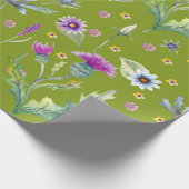 Kleurrijke waterverf bloemen op groene achtergrond cadeaupapier (Hoek)