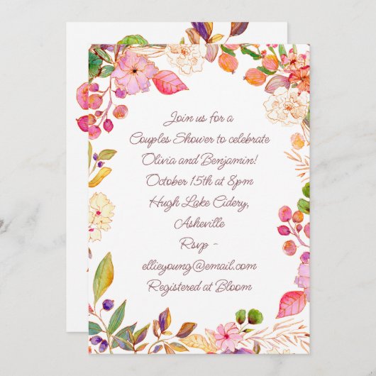 Kleurrijke Waterverf Bloemen Script Koppels Douche Kaart (Voorkant / Achterkant)