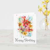 Kleurrijke Waterverf Bloemen Verjaardag Kaart (Gele Bloem)