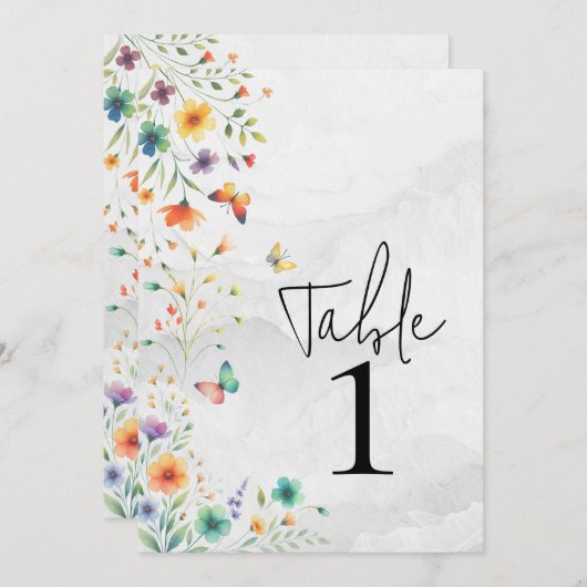 Kleurrijke Waterverf Bloemen Vlinder Tafelnummer (Voorkant / Achterkant)