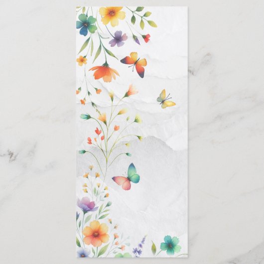 Kleurrijke Waterverf Bloemen Vlinder Wedding Menu (Achterkant)
