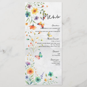 Kleurrijke Waterverf Bloemen Vlinder Wedding Menu