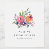 Kleurrijke Waterverf Bloemen Vrijgezellenfeest Cus Wijn Etiket (Enkel label)