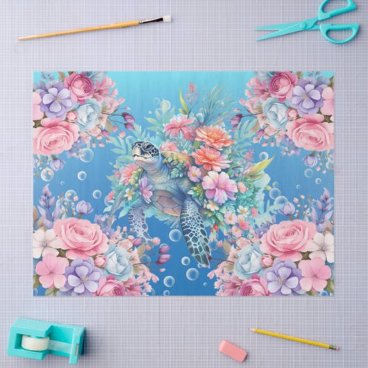 Kleurrijke Waterverf Bloemen Zee Schildpad Decoupa Tissuepapier (Craft)