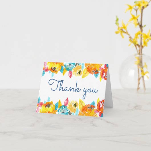 Kleurrijke Waterverf bloemenbruiloft dank u Kaart (Gele Bloem)