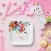 Kleurrijke Waterverf bloemendouche Papieren Bordje (Feest)