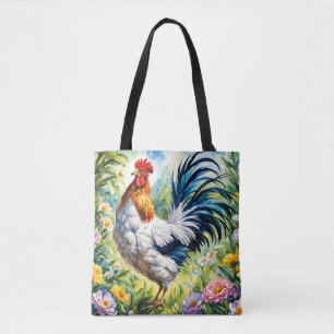 Kleurrijke Waterverf Bloemenhaan Tote Bag