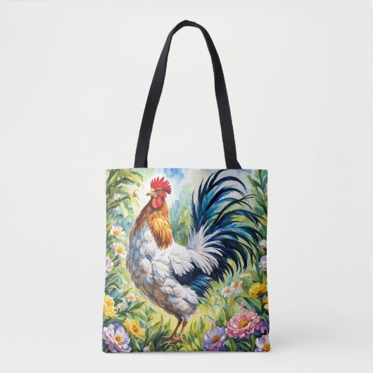 Kleurrijke Waterverf Bloemenhaan Tote Bag (Voorkant)