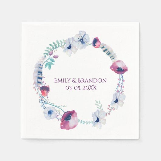 Kleurrijke Waterverf bloemenkrans Servet (Voorkant)