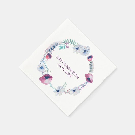 Kleurrijke Waterverf bloemenkrans Servet (Hoek)