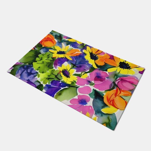 Kleurrijke Waterverf Bloemenkunst Deurmat (Schuin)