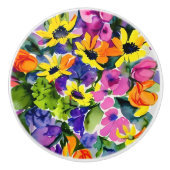 Kleurrijke Waterverf Bloemenkunst Keramische Knop (Voorkant)