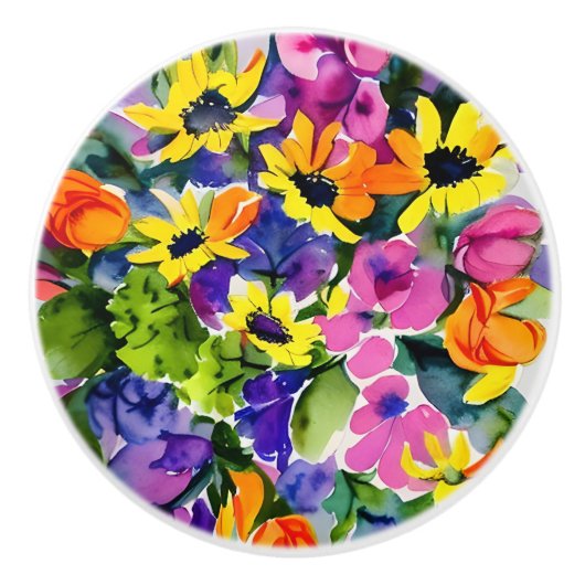 Kleurrijke Waterverf Bloemenkunst Keramische Knop (Voorkant)