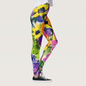 Kleurrijke Waterverf Bloemenkunst Leggings (Rechts)