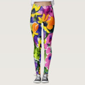 Kleurrijke Waterverf Bloemenkunst Leggings (Voorkant)