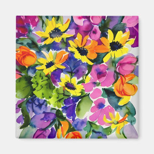 Kleurrijke Waterverf Bloemenkunst Magneet