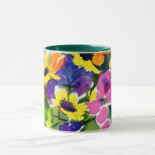 Kleurrijke Waterverf Bloemenkunst Mok (Midden)