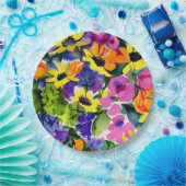 Kleurrijke Waterverf Bloemenkunst Papieren Bordje (Feest)