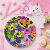 Kleurrijke Waterverf Bloemenkunst Papieren Bordje (Feest)