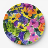 Kleurrijke Waterverf Bloemenkunst Papieren Bordje (Voorkant)