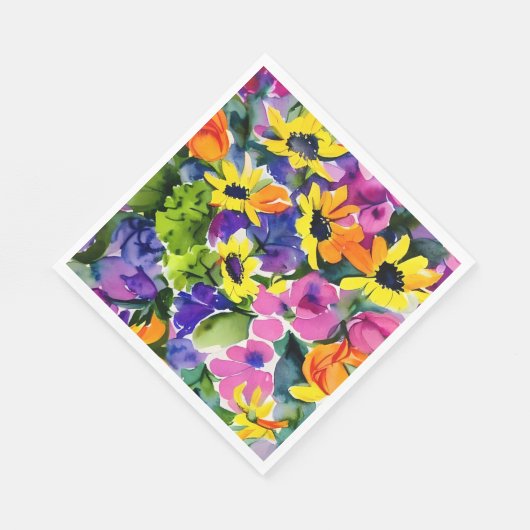 Kleurrijke Waterverf Bloemenkunst Servet (Hoek)