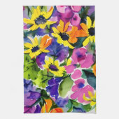 Kleurrijke Waterverf Bloemenkunst Theedoek (Verticaal)
