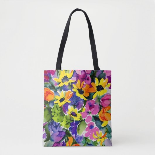 Kleurrijke Waterverf Bloemenkunst Tote Bag (Voorkant)